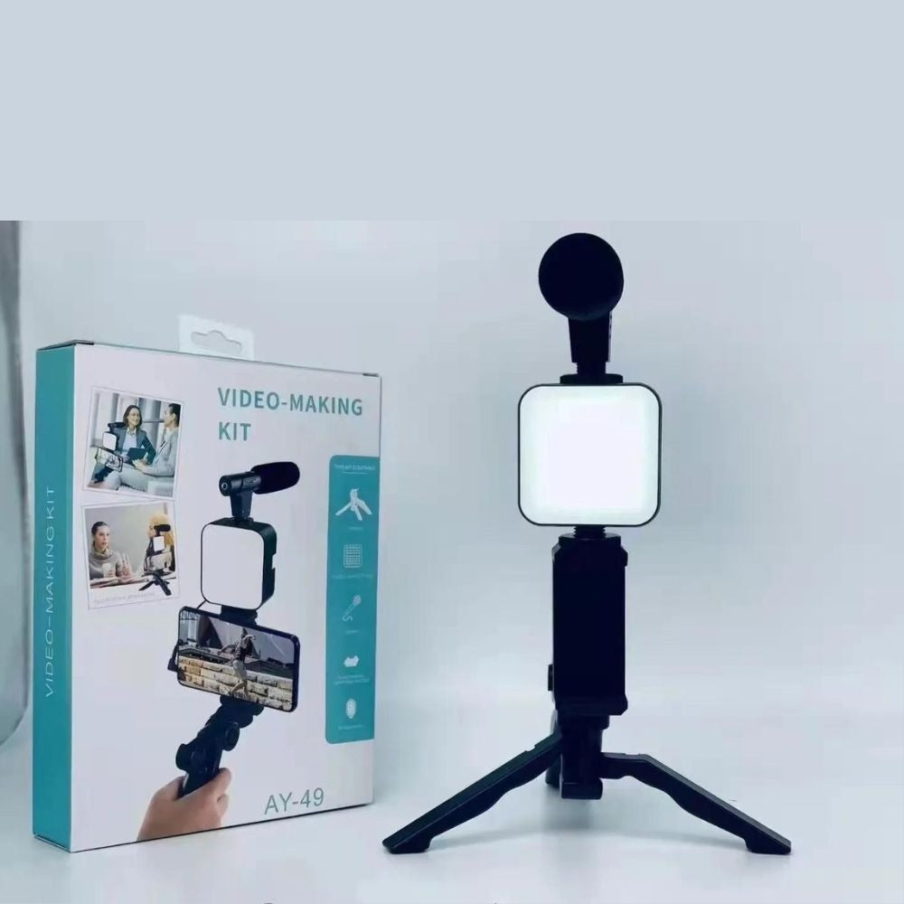 Pro Vlogging Kit with Tripod, Microphone and LED Light