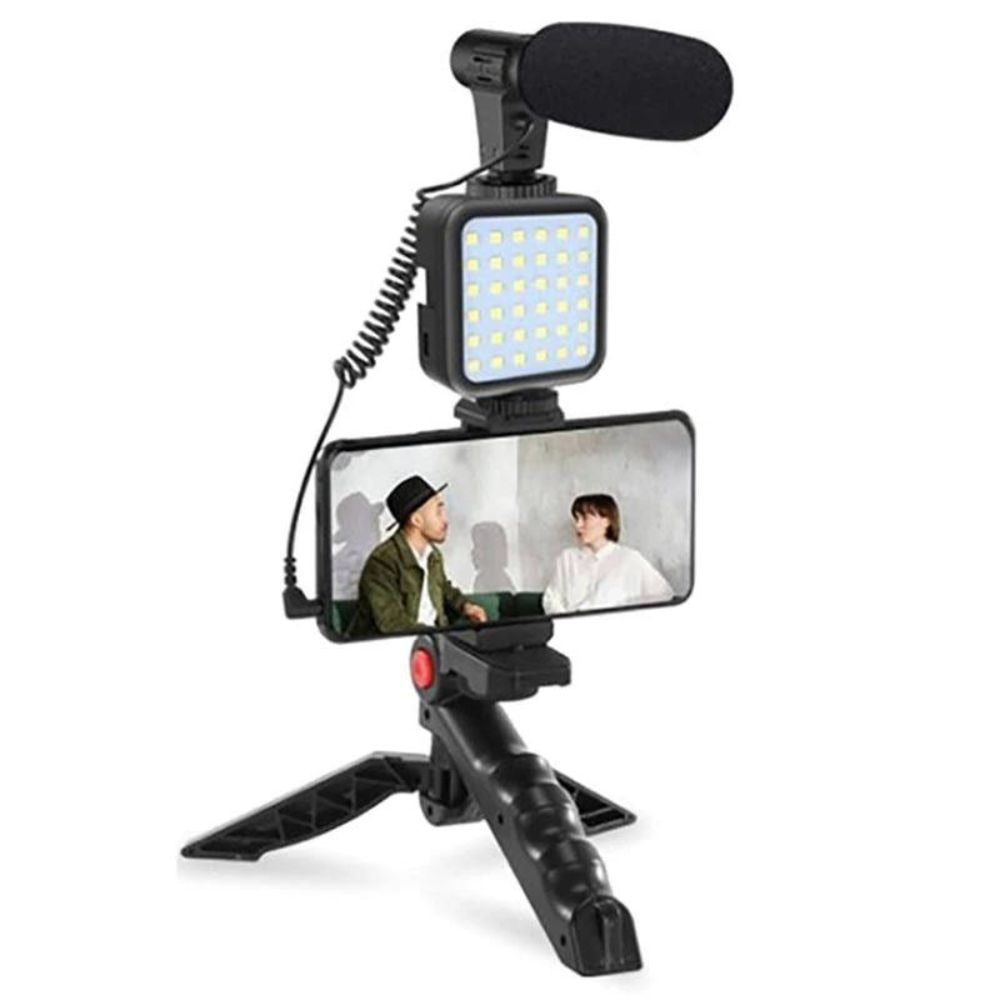 Pro Vlogging Kit with Tripod, Microphone and LED Light
