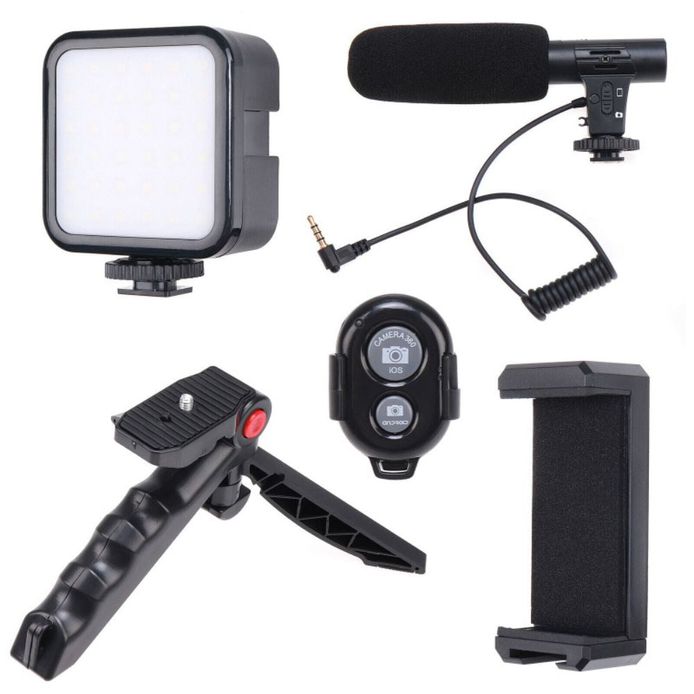 Pro Vlogging Kit with Tripod, Microphone and LED Light