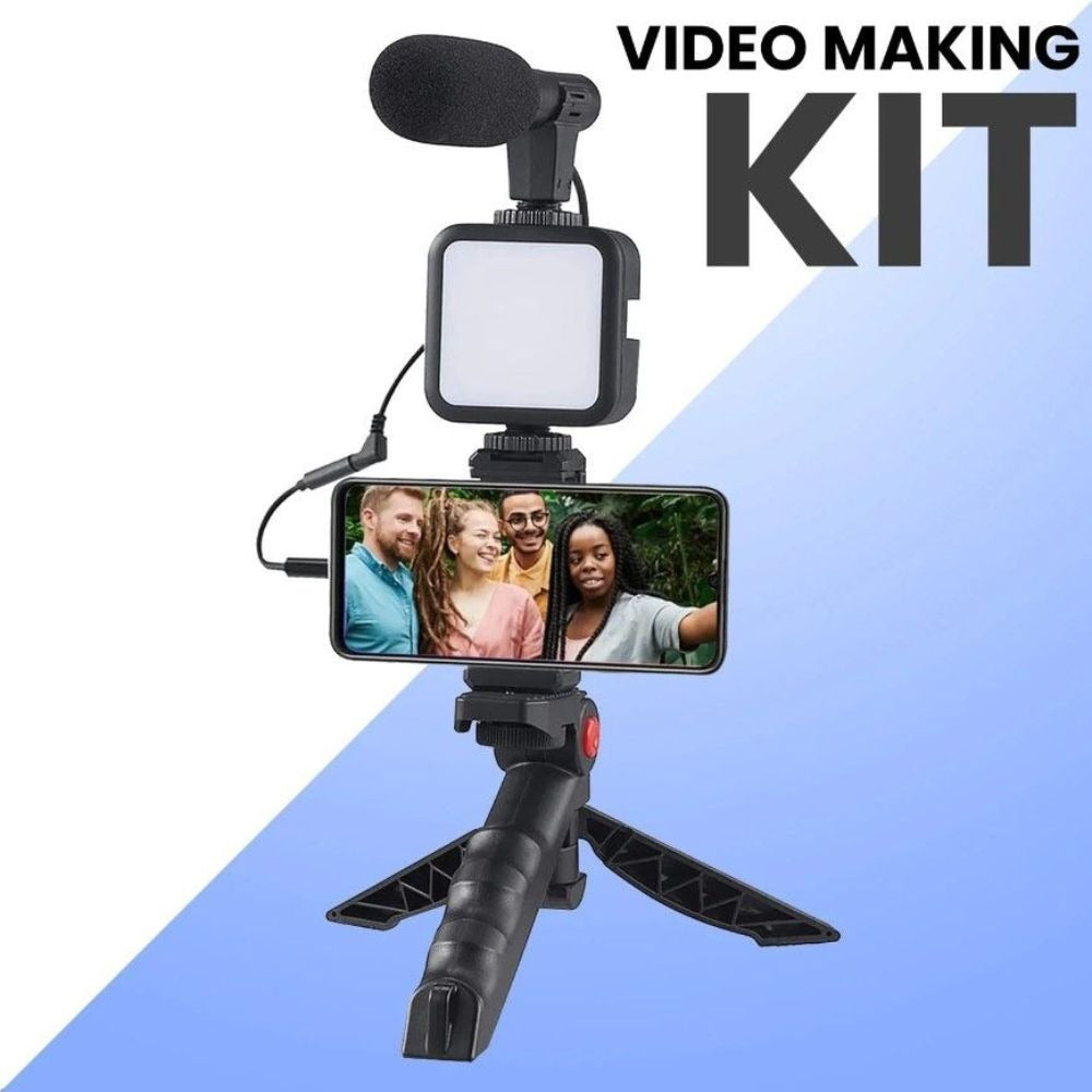 Pro Vlogging Kit with Tripod, Microphone and LED Light