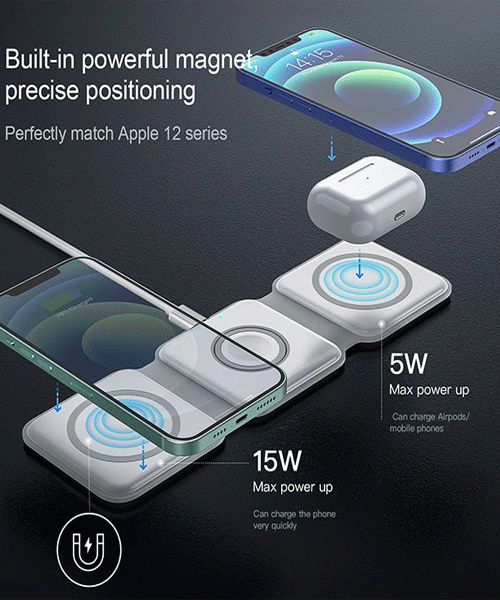3-in-1 Foldable Magnetic Wireless Charging Station for iPhone, AirPods and Smartwatch