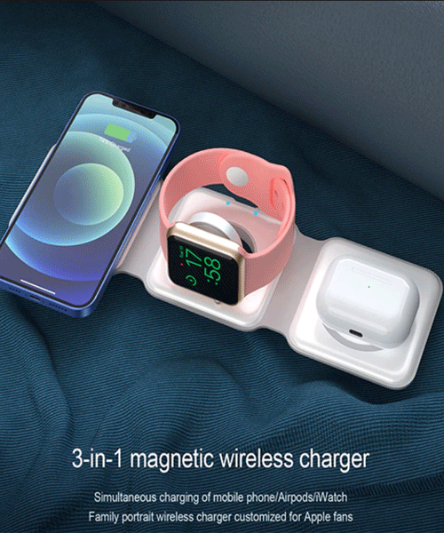 3-in-1 Foldable Magnetic Wireless Charging Station for iPhone, AirPods and Smartwatch