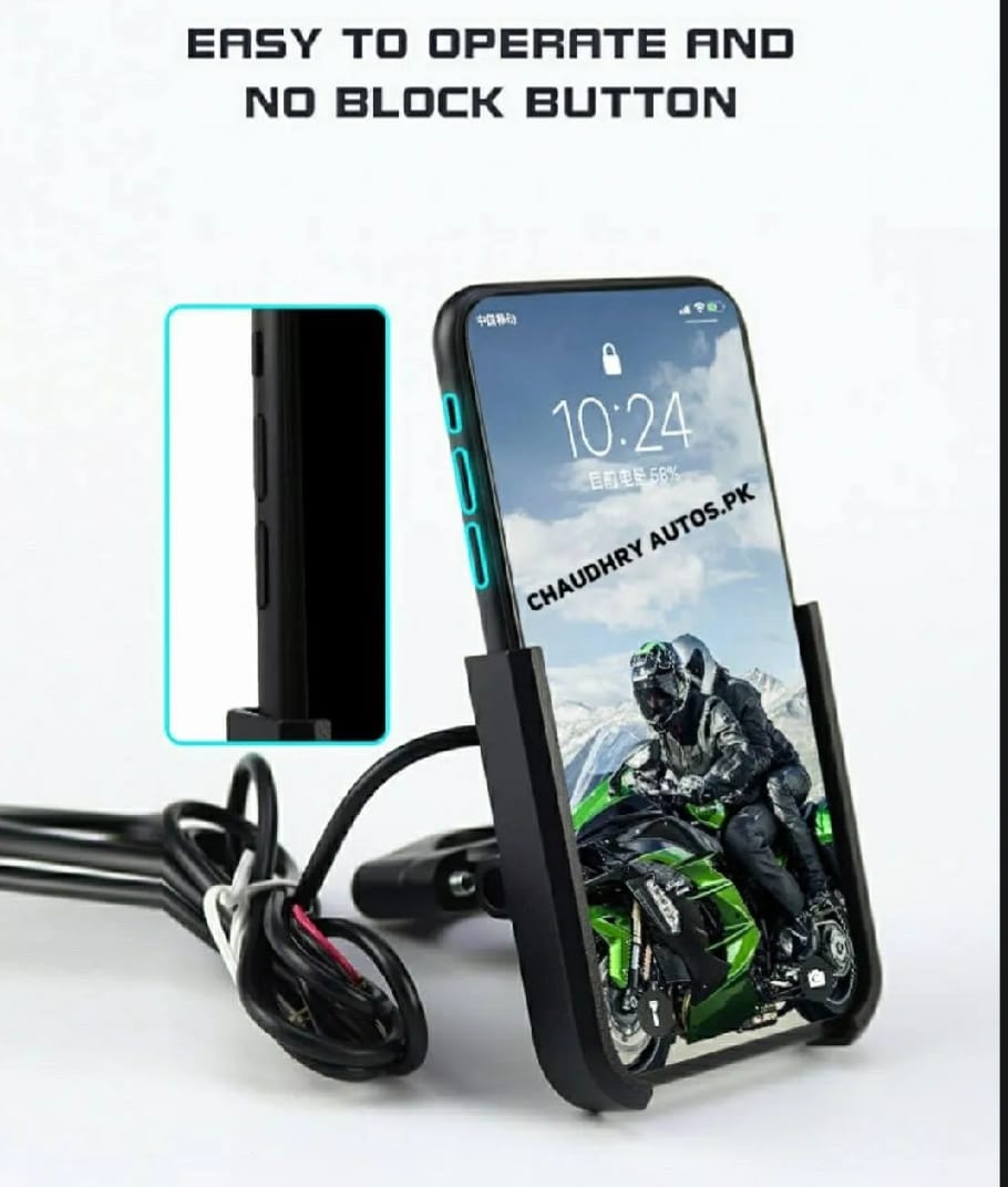 Motorcycle Mobile Holder with Charger | Aluminium Body Phone Mount