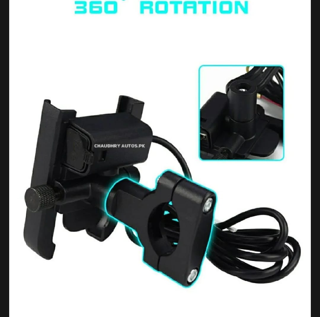 Motorcycle Mobile Holder with Charger | Aluminium Body Phone Mount