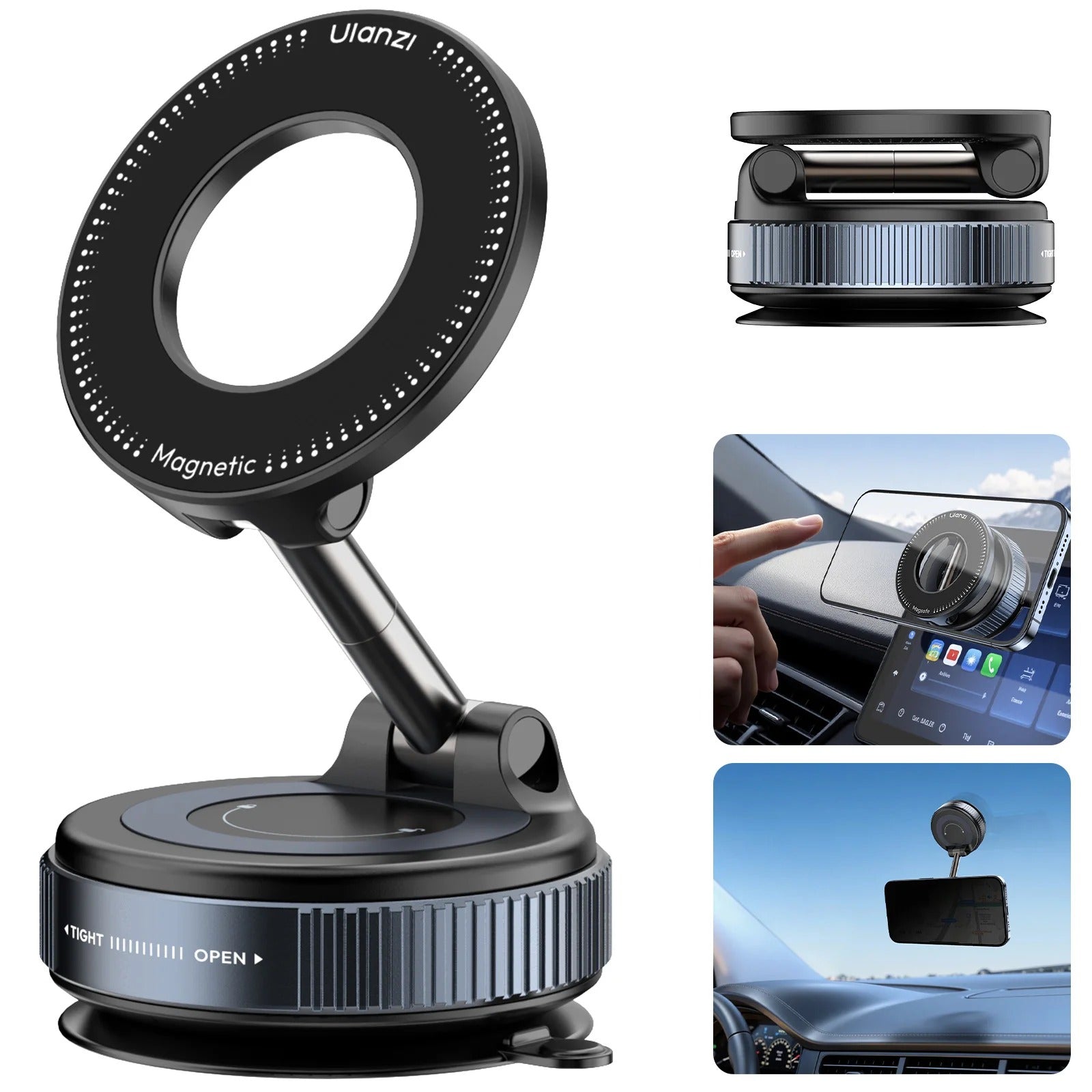 360° Vacuum Magnetic Car Phone Mount with Suction Cup