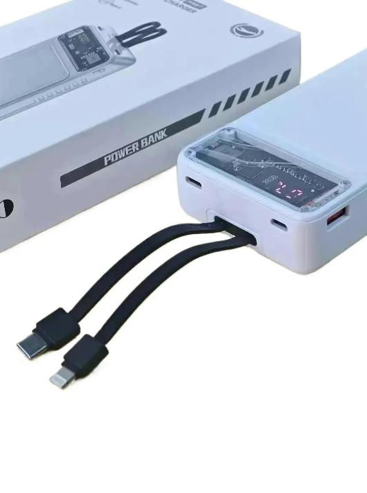 66W Fast Charging Power Bank 20000mAh with Built-in Type-C & Lightning Cables