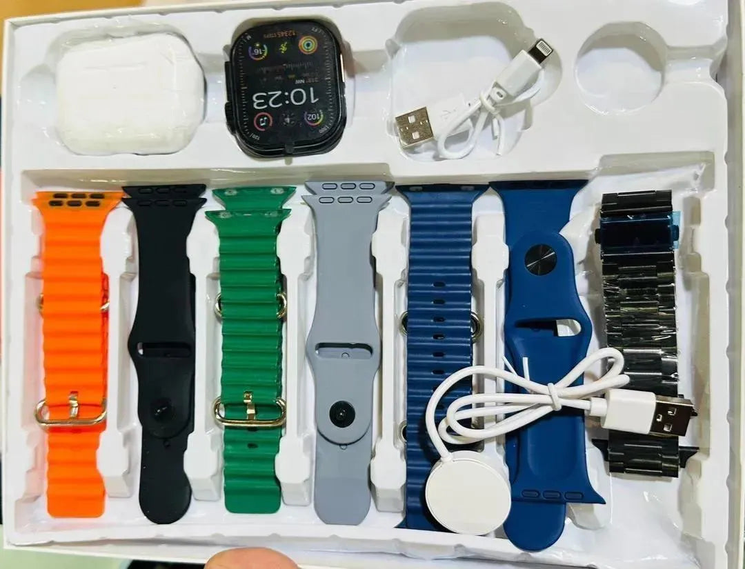 i20 Ultra Max Suit – 10 in 1 Smartwatch & Earphones Bundle | 7 Bands Included