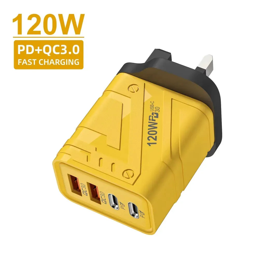 120W 4-in-1 Quick Charging Wall Adapter with USB & Type-C Ports
