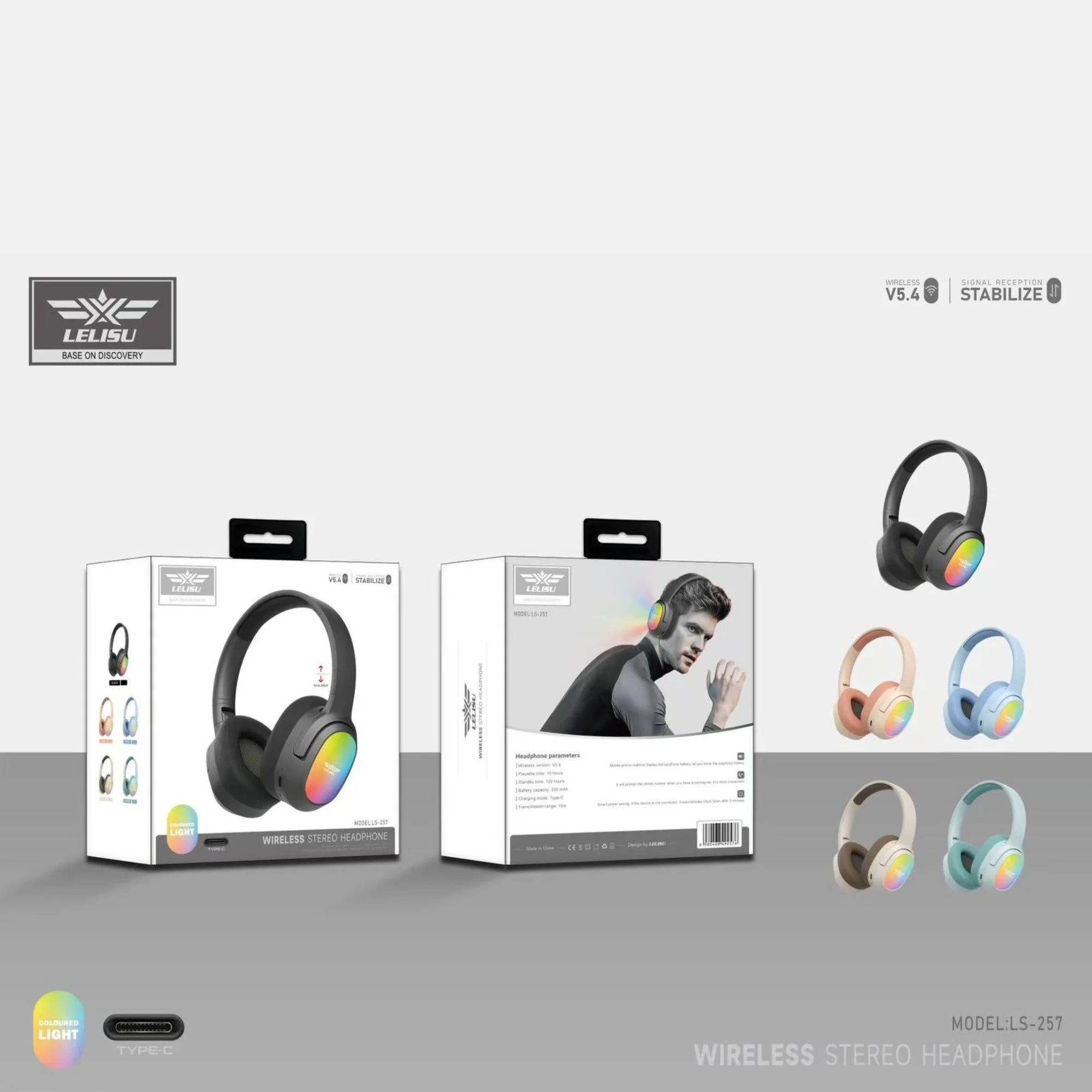 Lelisu LS-257 wireless stereo headphones front back box view Pakistan